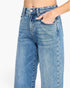 Beach Rose Co. high-rise wide-leg crop jeans in light blue denim with a tummy control waistband and five-pocket design.