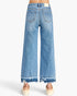 Beach Rose Co. high-rise wide-leg cropped jeans in light blue denim with a frayed released hem and back pockets.