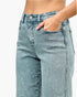 Beach Rose Co. high rise slim wide straight jeans in light wash stretch denim with classic five-pocket styling