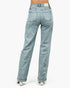Beach Rose Co. high-rise slim wide straight jeans in light wash stretch denim, back view with clean ankle hem.