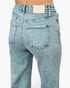 Beach Rose Co. high-rise slim wide straight jeans in light wash stretch denim with classic five-pocket back view