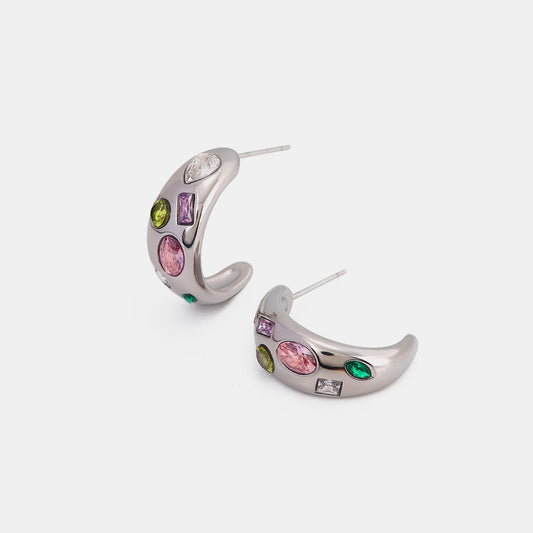 Beach Rose Co. - Inlaid Geometric Zircon C - Hoop Earrings