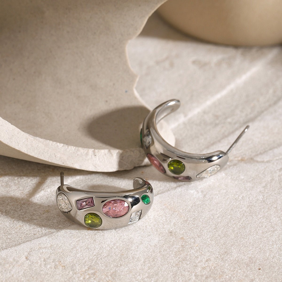 Beach Rose Co. - Inlaid Geometric Zircon C - Hoop Earrings