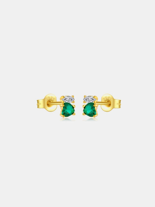 Beach Rose Co. - Inlaid Green Heart Zircon Stud Earrings