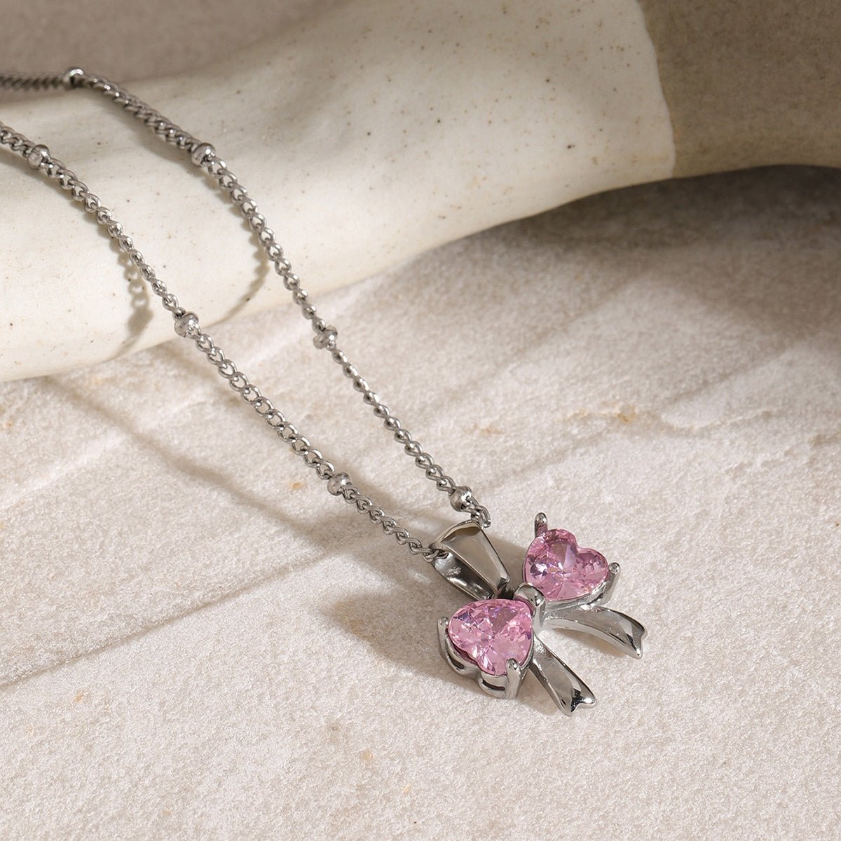 Beach Rose Co. - Inlaid Zircon Bow Pendant Necklace