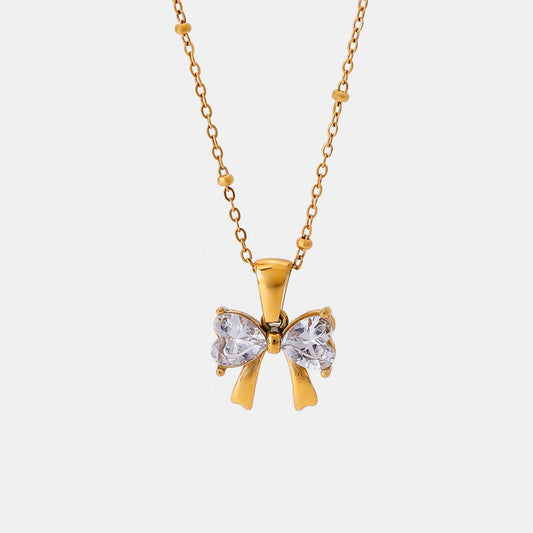 Beach Rose Co. - Inlaid Zircon Bow Pendant Necklace