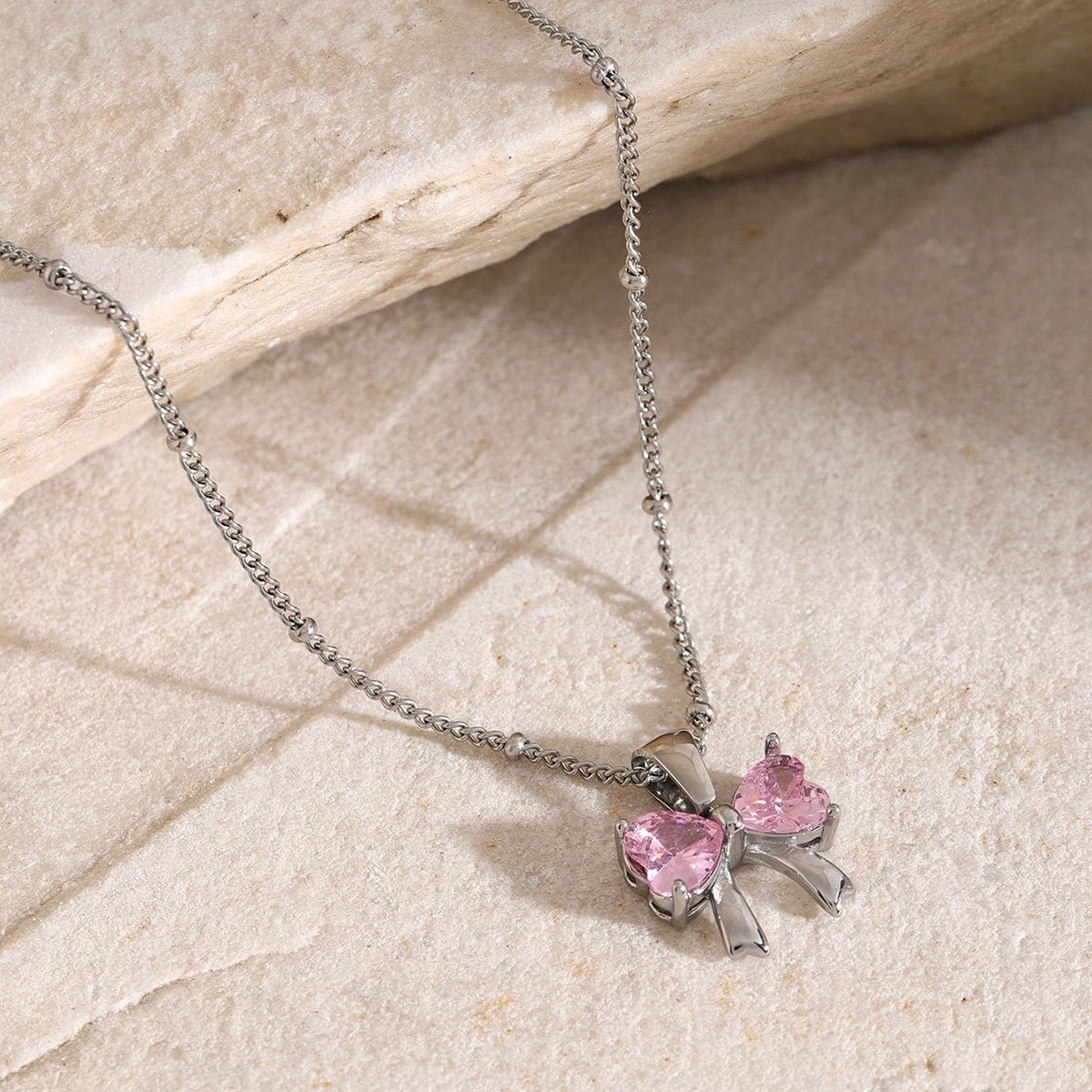 Beach Rose Co. - Inlaid Zircon Bow Pendant Necklace