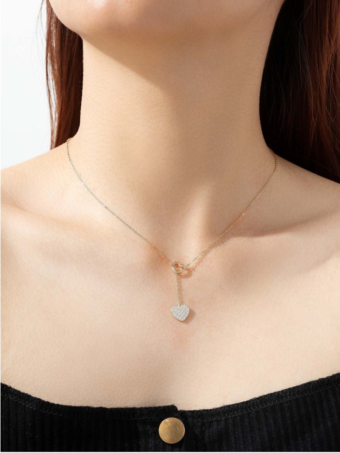 Beach Rose Co. - Inlaid Zircon Lariat Heart Necklace