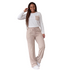 Beach Rose Co. ivory and beige ribbed two-piece set with long-sleeve top, chest pocket, and wide-leg drawstring pants.