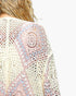 Beach Rose Co. ivory and pink crochet cardigan with a detailed medallion pattern and relaxed wide sleeves.