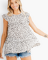 Beach Rose Co. ivory tiered top with black spotted print, flutter sleeves, and a relaxed, flowing silhouette.
