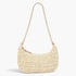 Beach Rose Co. ivory faux straw shoulder clutch with a gold chain strap and a sleek rectangular silhouette.