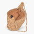 Beach Rose Co. khaki faux straw shoulder clutch with a gold chain strap and interior zip pocket on a white background