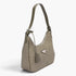 Beach Rose Co. khaki woven faux leather shoulder bag with a structured silhouette and unique triangle handle detail.