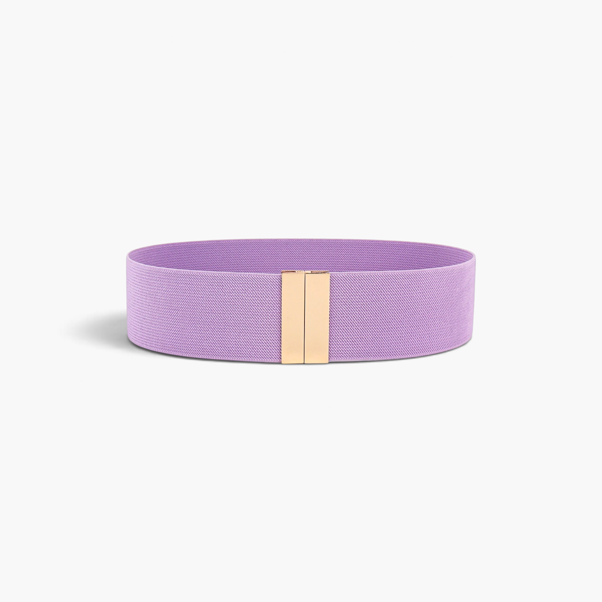 Beach Rose Co. wide lavender elastic waist belt with a sleek rectangular gold-tone alloy clasp.