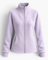 Beach Rose Co. lavender fitted zip-up jacket with a stand collar, contoured seams, and side pockets in polyester.