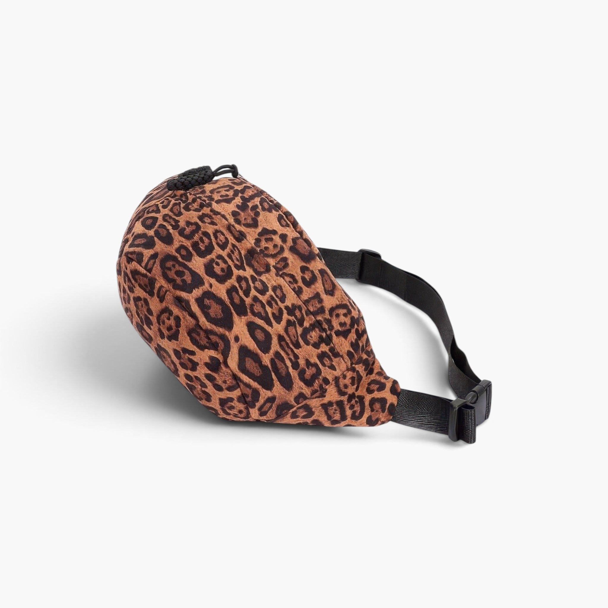 Beach Rose Co. leopard print faux suede sling bag with an adjustable black strap and double zip-top closure.