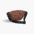 Beach Rose Co. leopard print faux suede sling bag with black adjustable strap and buckle closure, back view