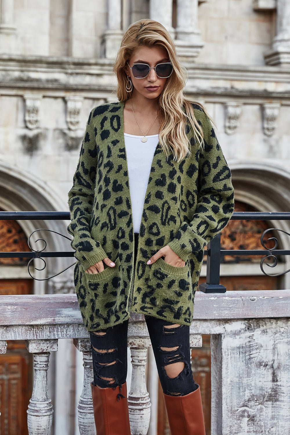 Beach Rose Co. - Leopard Longline Cardigan with Pockets