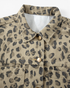 Beach Rose Co. taupe and charcoal leopard print denim jacket with a classic collar and gold button front closure.