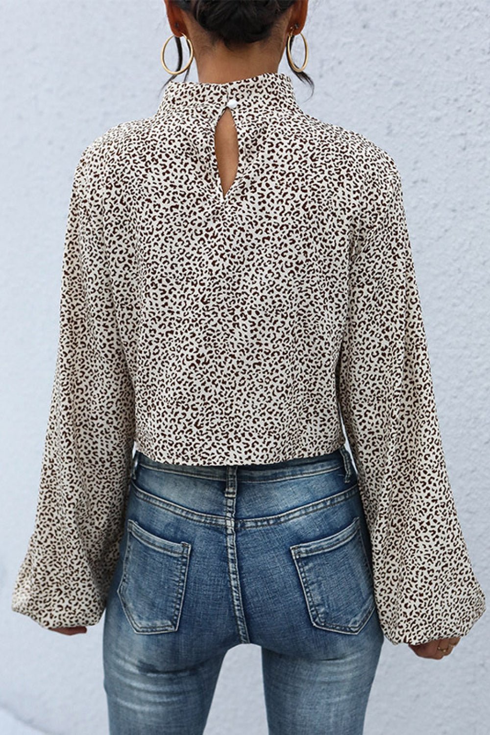 Beach Rose Co. - Leopard Print Mock Neck Crop Top in Khaki