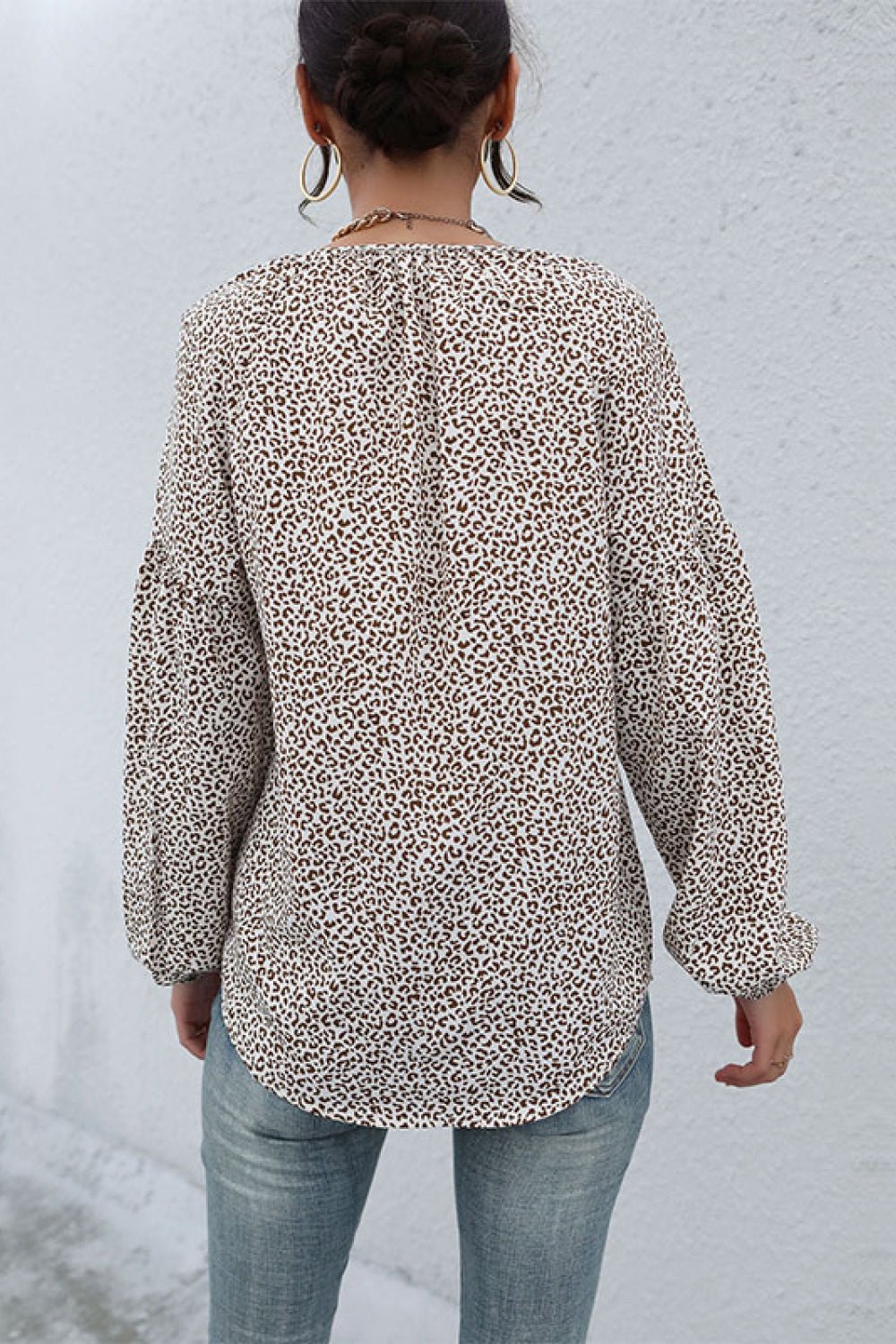 Beach Rose Co. - Leopard Print Tie Neck Blouse