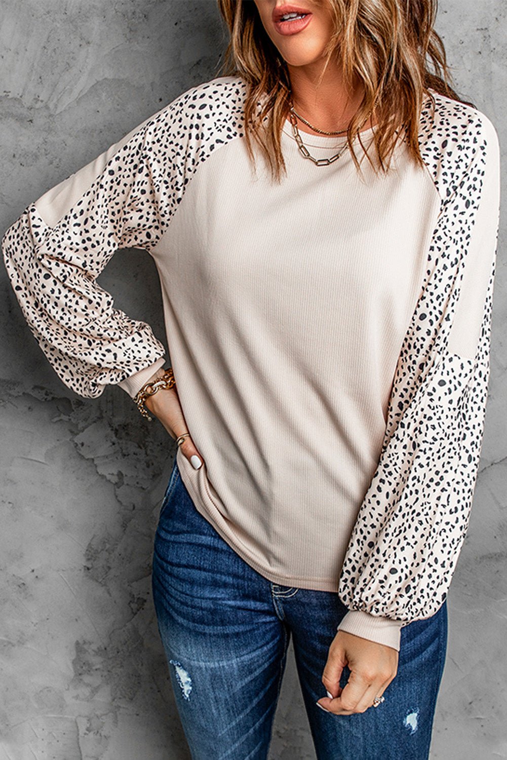 Beach Rose Co. - Leopard Raglan Sleeve Top in Khaki