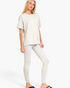 Beach Rose Co. light cement two-piece set featuring a relaxed crew-neck T-shirt and full-length stretchy leggings.