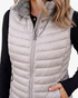 Beach Rose Co. light gray quilted vest with a soft faux-fur lined stand collar and front zipper closure.