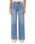 Beach Rose Co. light wash wide leg jeans featuring vertical front seams and deep stitched hems on a model.