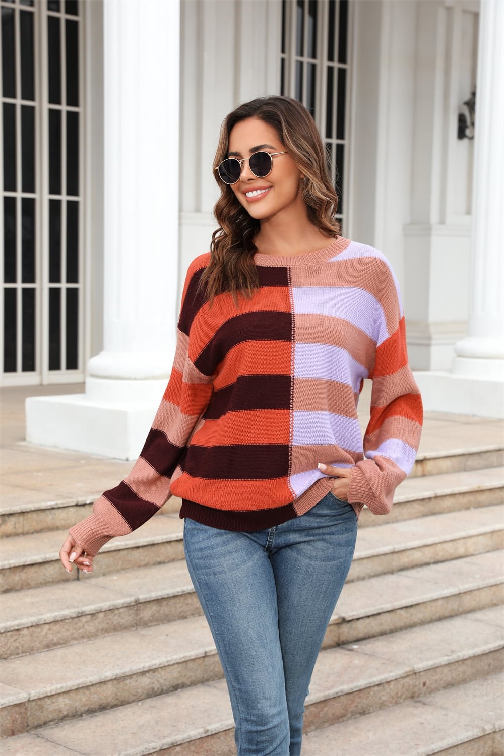 Beach Rose Co. - Long Sleeve Color Block Pullover Sweater