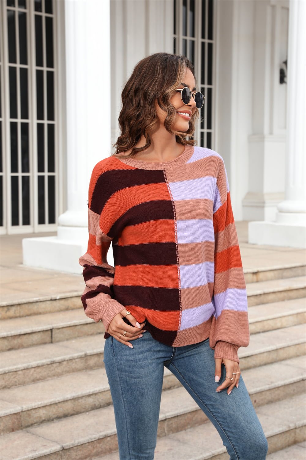 Beach Rose Co. - Long Sleeve Color Block Pullover Sweater