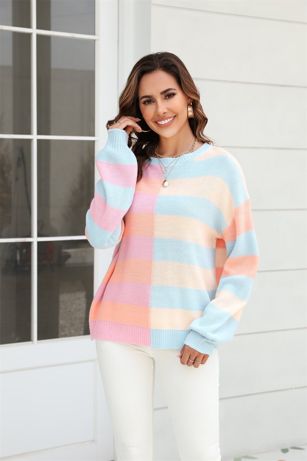 Beach Rose Co. - Long Sleeve Color Block Pullover Sweater