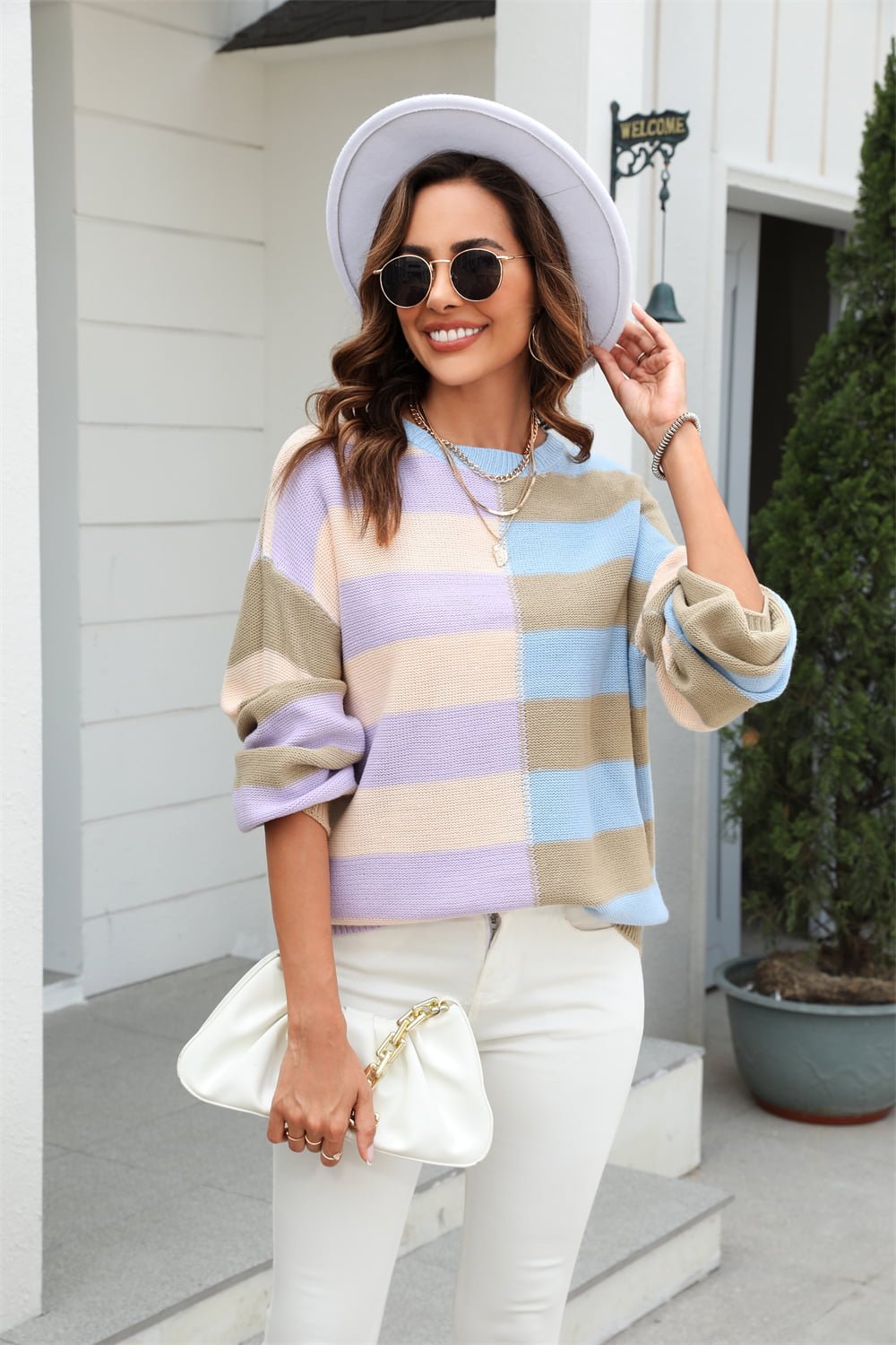 Beach Rose Co. - Long Sleeve Color Block Pullover Sweater