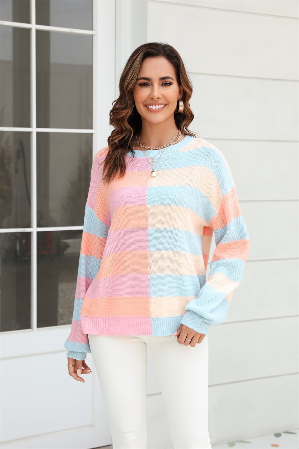 Beach Rose Co. - Long Sleeve Color Block Pullover Sweater