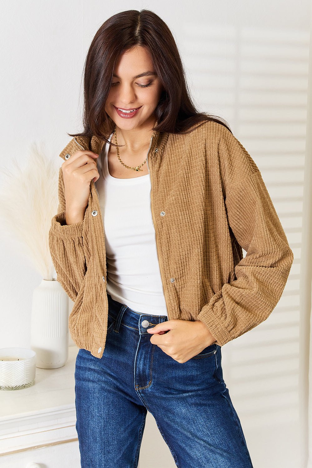 Beach Rose Co. - Long Sleeve Dropped Shoulder Jacket in Camel