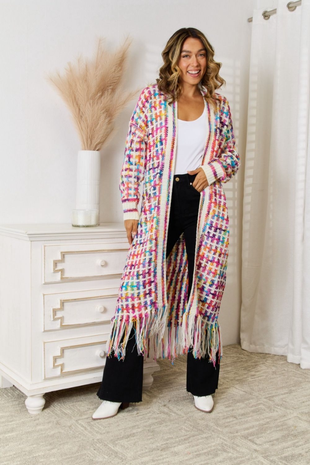 Beach Rose Co. - Longline Open Front Fringe Hem Cardigan