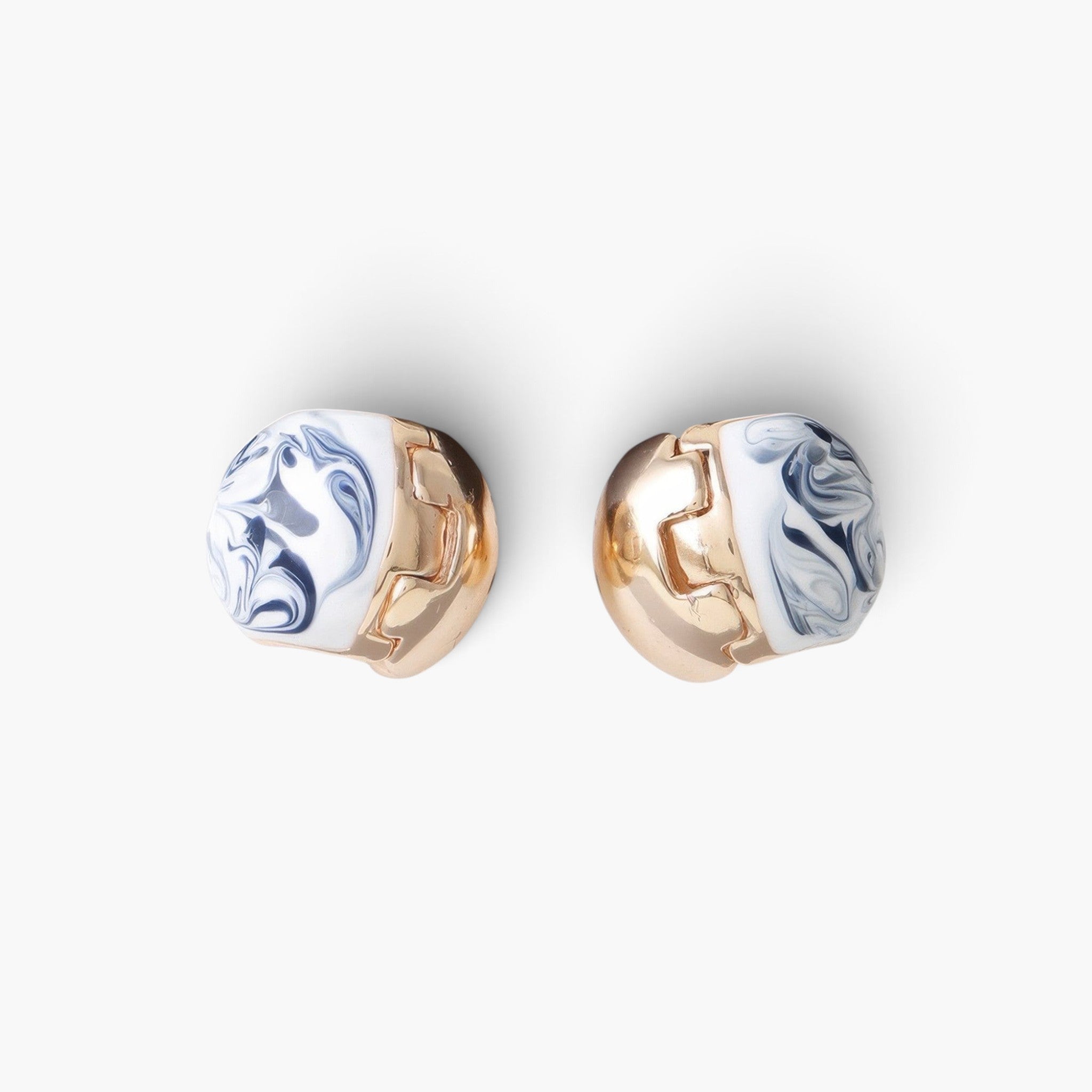 Beach Rose Co. vintage-inspired gold-plated clasp earrings featuring a blue and white marble swirl pattern.
