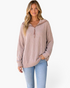 Beach Rose Co. Mariah long sleeve top in mauve ribbed fabric with a drop shoulder, collar, and metal zipper detail.