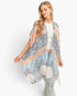 Beach Rose Co. ornate medallion print kimono in semi-sheer polyester with a draped open-front and wide sleeves.