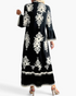 Beach Rose Co. black and white boho medallion print tiered maxi dress with bell sleeves and button-front detail