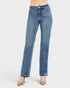 Beach Rose Co. medium wash denim jeans with tummy control and straight leg cut, made from cotton blend with 4-way stretch.