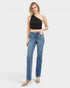 Beach Rose Co. Medium wash tummy control straight leg jeans with 4-way stretch fabric and subtle crease detailing.