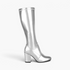 Beach Rose Co. metallic silver knee-high boots with a 3-inch block heel, round toe, and side zipper closure.