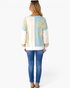 Beach Rose Co. mint patchwork plaid top with long sleeves and color-block design worn by a woman from behind