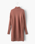 Beach Rose Co. mocha brown ribbed turtleneck tunic sweater with dropped shoulders and side slits on a hanger