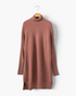 Beach Rose Co. mocha brown ribbed turtleneck tunic sweater with side slits and dropped shoulders on a hanger