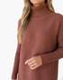 Beach Rose Co. mocha brown ribbed turtleneck sweater with dropped shoulders and a relaxed tunic fit