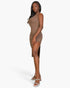 Beach Rose Co. mocha ribbed bodycon midi dress with a sleeveless tank top design and a stylish side slit on a model