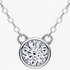 Beach Rose Co. 1 carat round moissanite solitaire necklace in a silver bezel setting on a delicate link chain.
